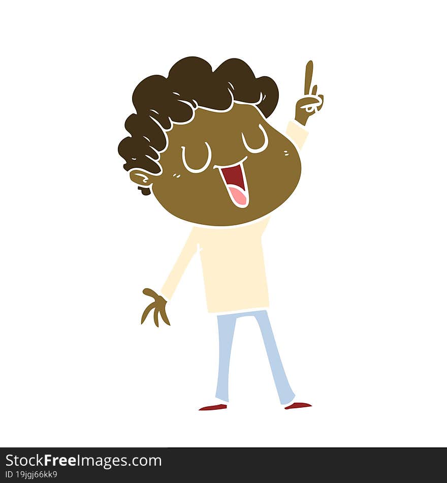 laughing flat color style cartoon man with great idea