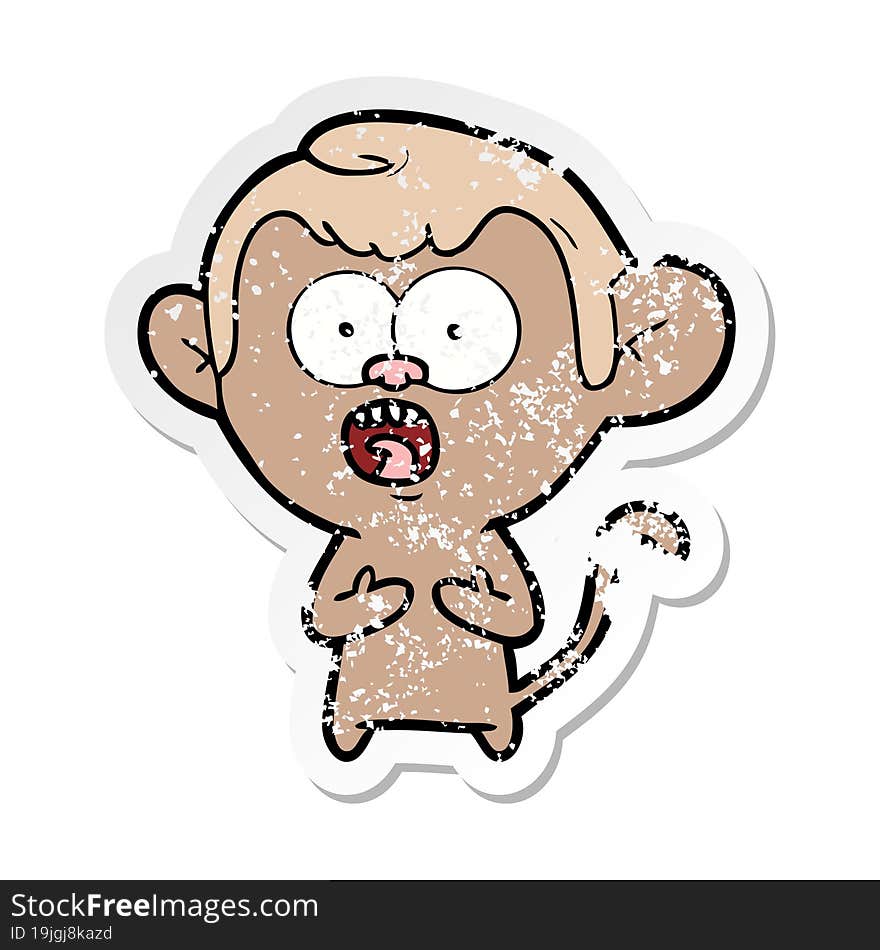 distressed sticker of a cartoon shocked monkey