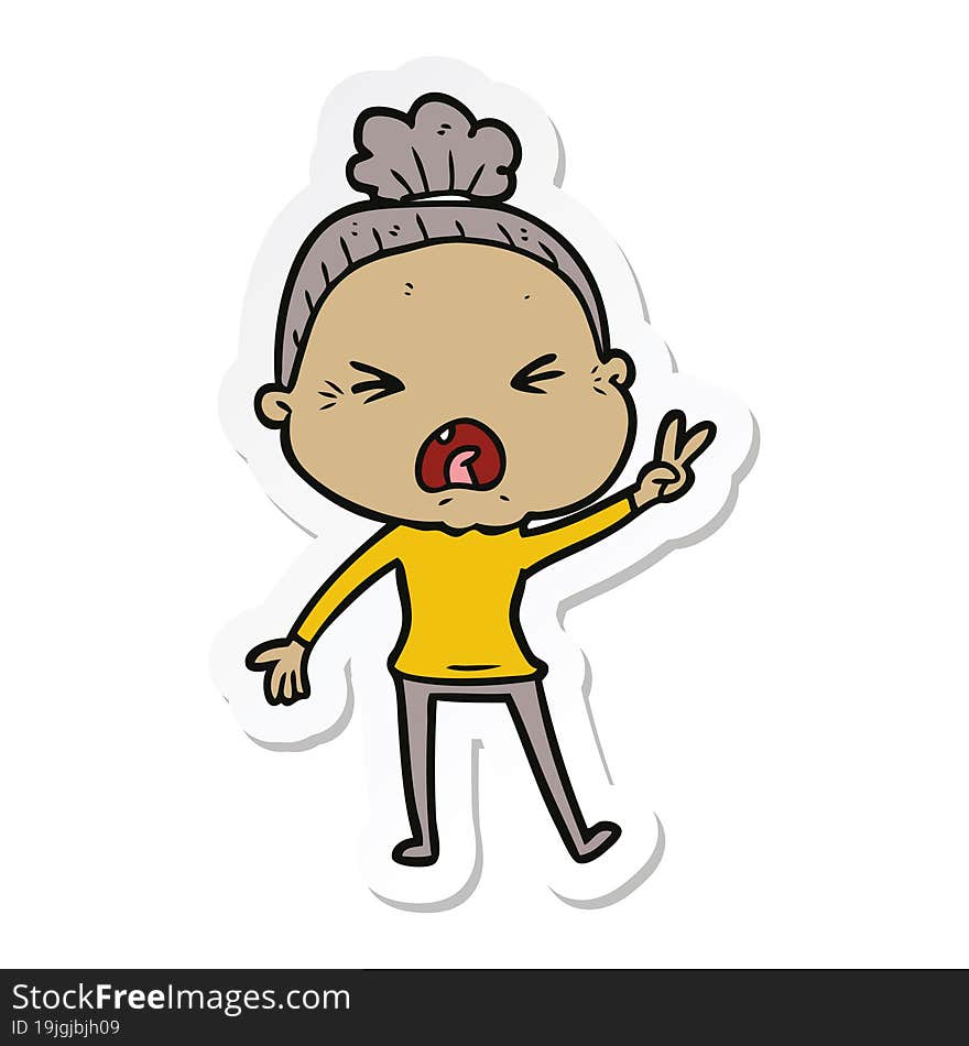 Sticker Of A Cartoon Angry Old Woman