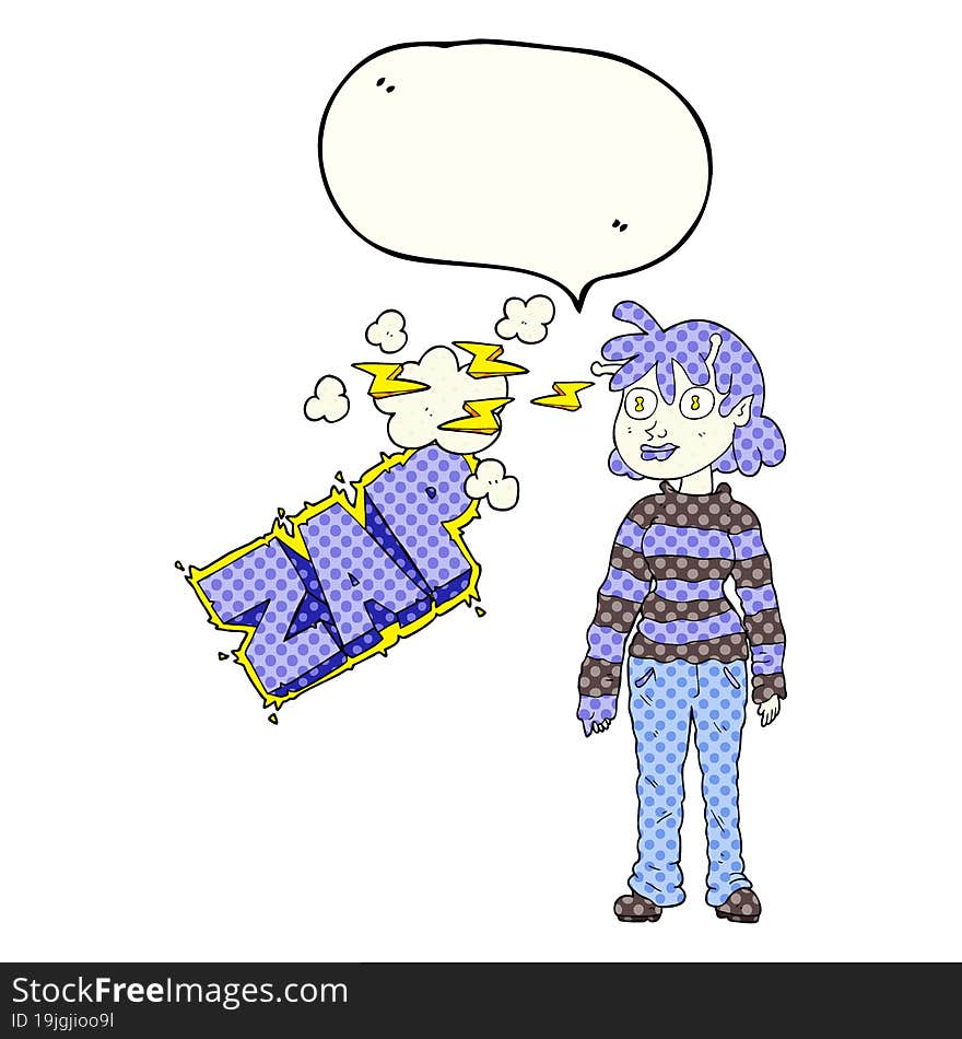 Comic Book Speech Bubble Cartoon Casual Alien Girl Using Telepathy