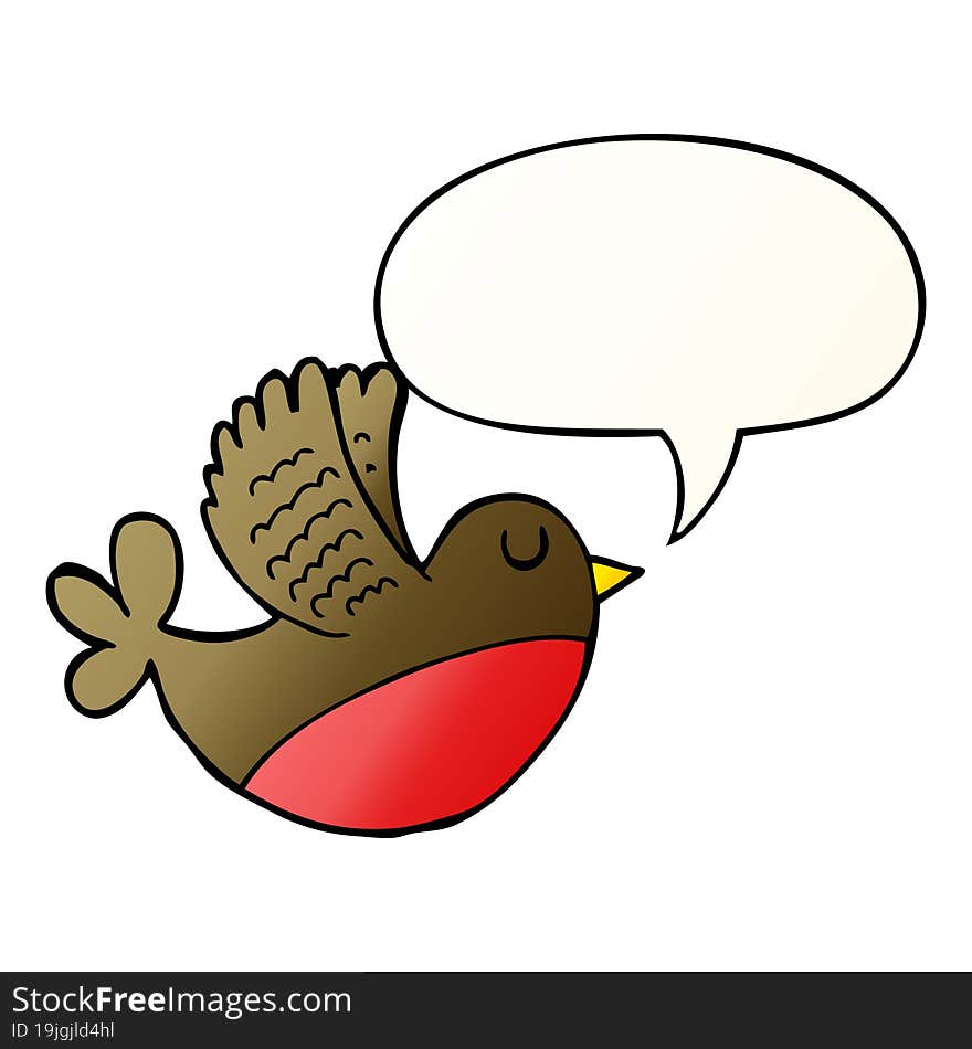 cartoon flying bird with speech bubble in smooth gradient style