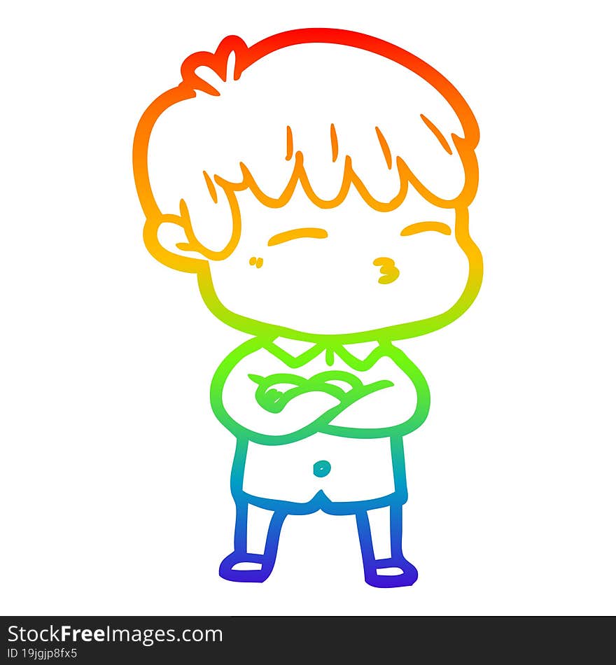 Rainbow Gradient Line Drawing Cartoon Curious Boy