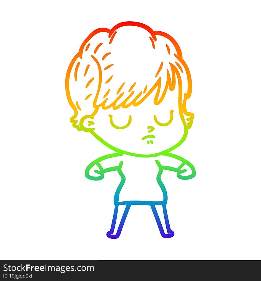 rainbow gradient line drawing of a cartoon woman