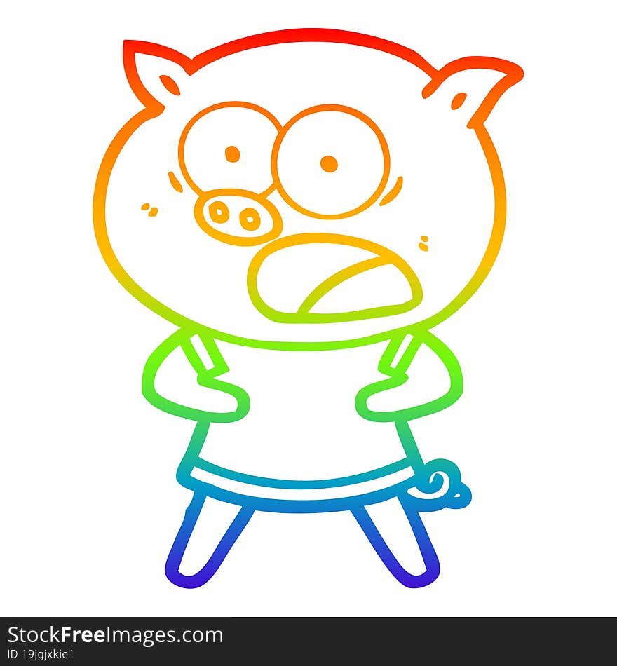 rainbow gradient line drawing cartoon pig shouting