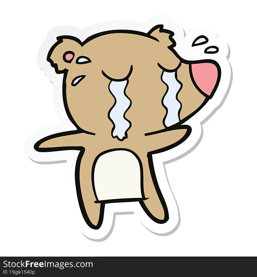 sticker of a cartoon crying bear