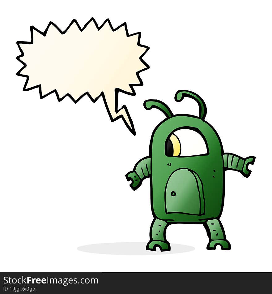 Cartoon Alien Robot With Speech Bubble