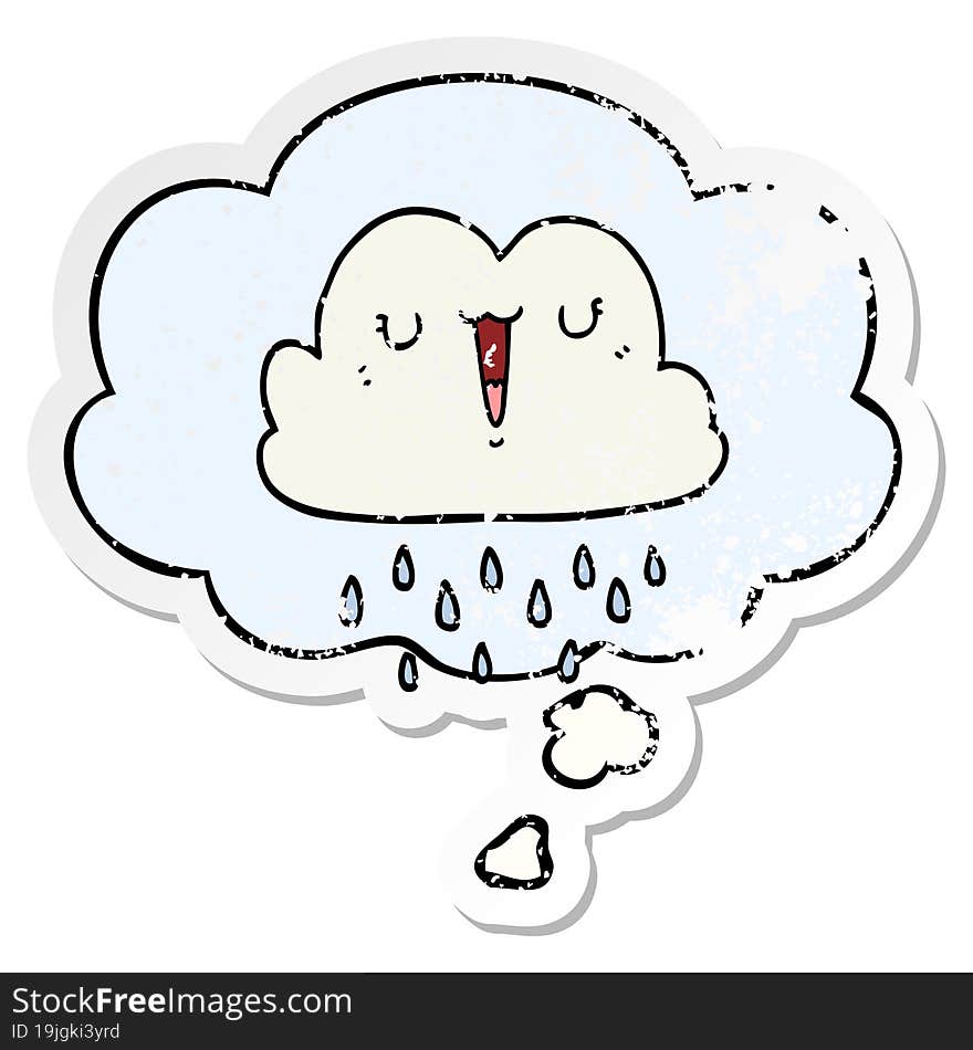 Cartoon Storm Cloud And Thought Bubble As A Distressed Worn Sticker