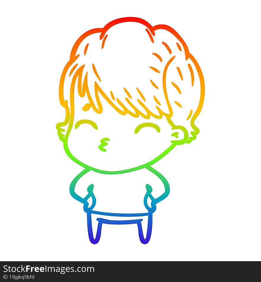 rainbow gradient line drawing of a cartoon woman thinking