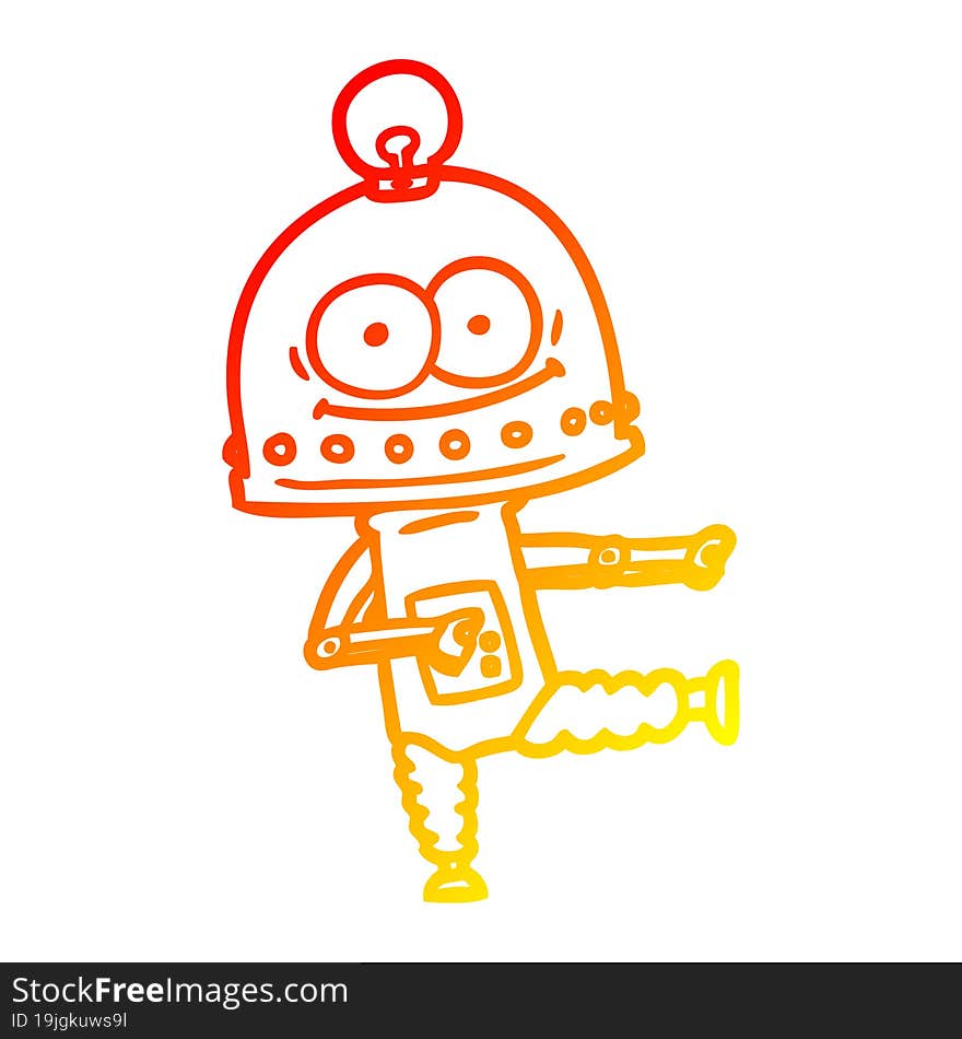 warm gradient line drawing of a happy carton robot with light bulb