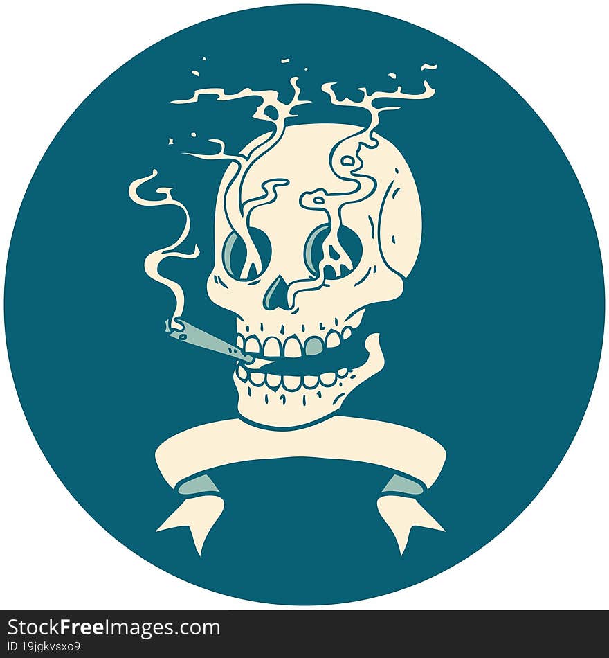 icon with banner of a skull smoking