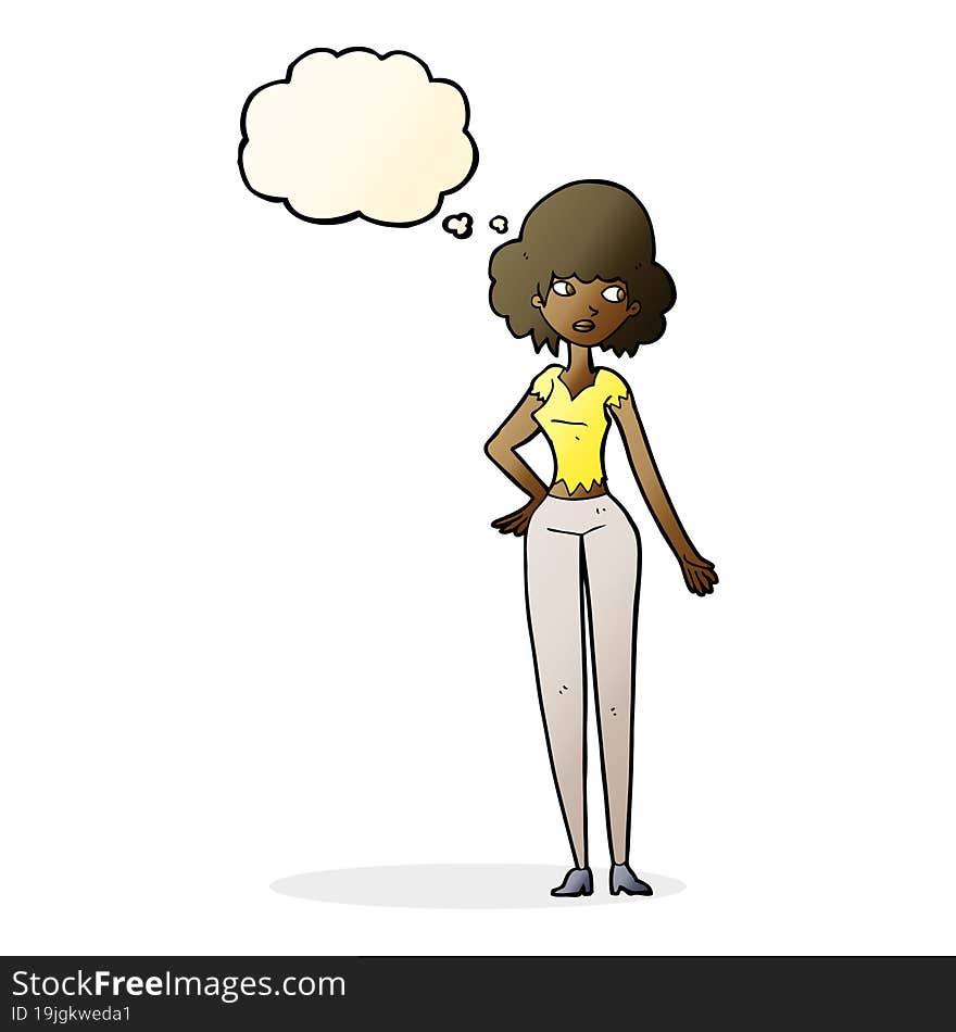 cartoon pretty woman with thought bubble