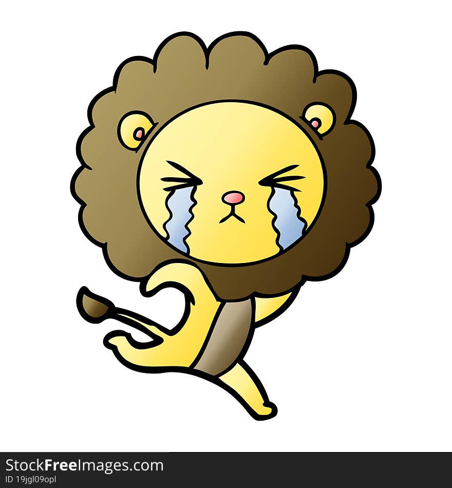 cartoon crying lion running away. cartoon crying lion running away