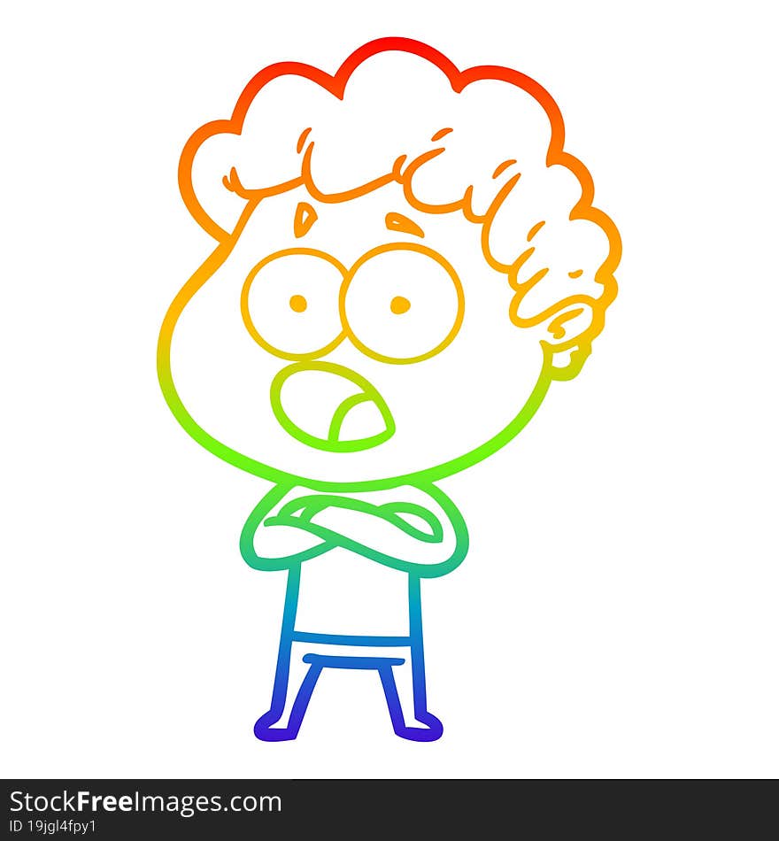 Rainbow Gradient Line Drawing Cartoon Man Gasping In Surprise