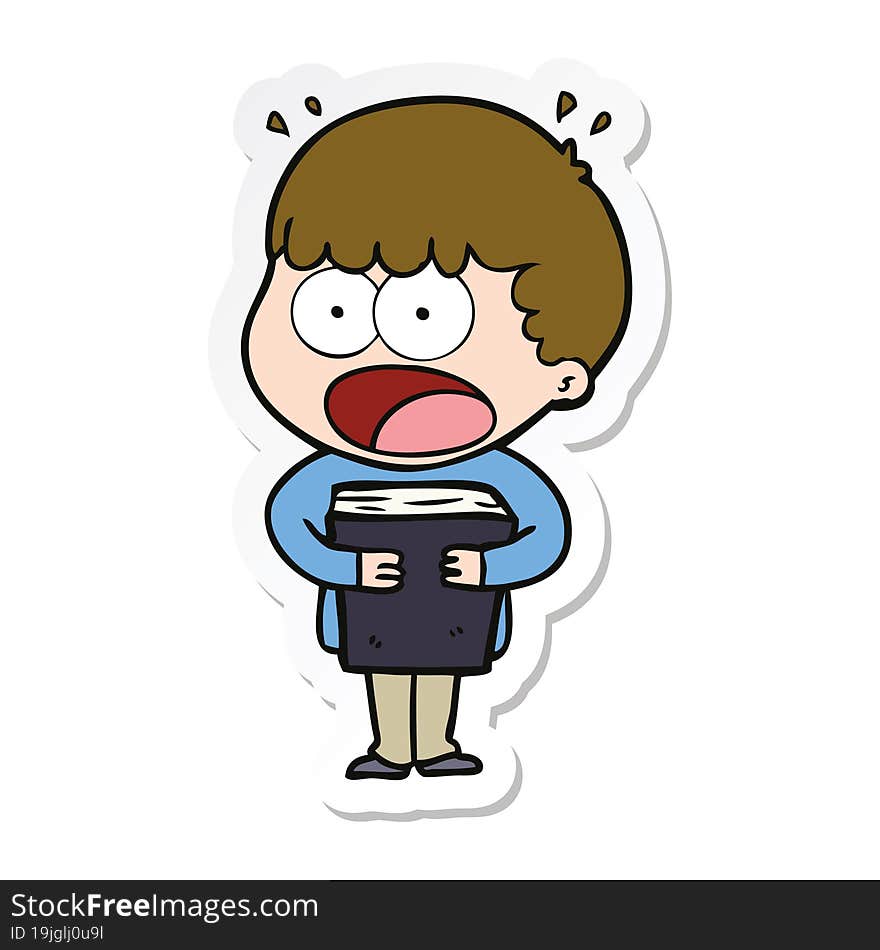 sticker of a cartoon shocked man with a book