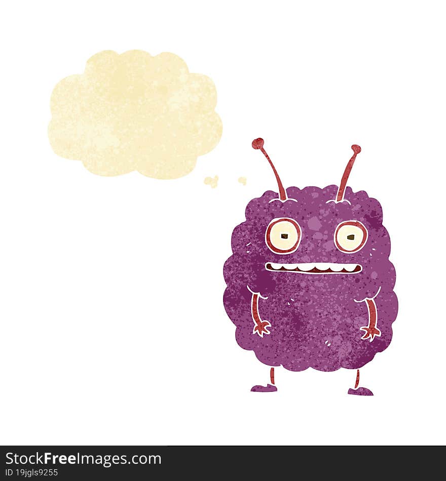 cartoon funny alien monster with thought bubble