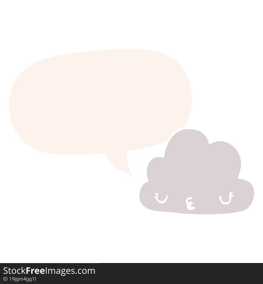 Cute Cartoon Cloud And Speech Bubble In Retro Style