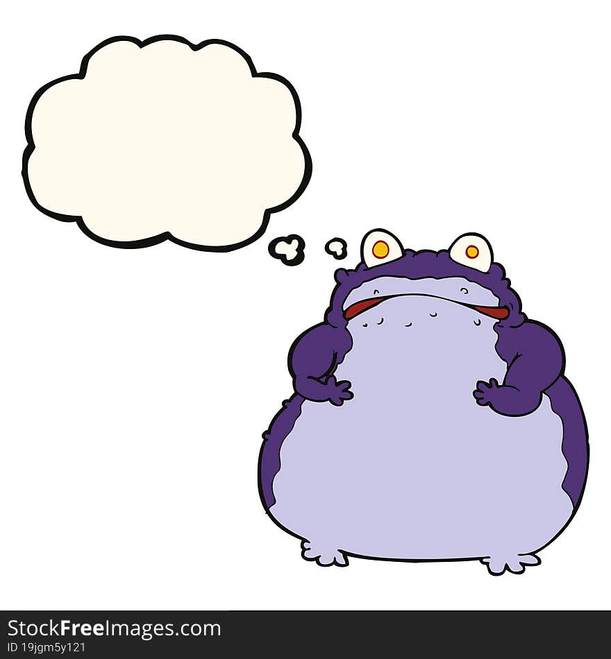 cartoon fat frog with thought bubble