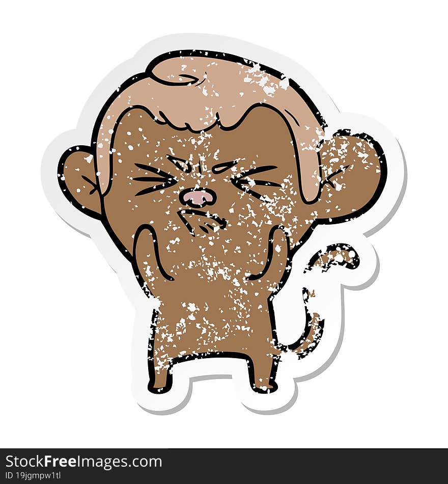 distressed sticker of a cartoon annoyed monkey