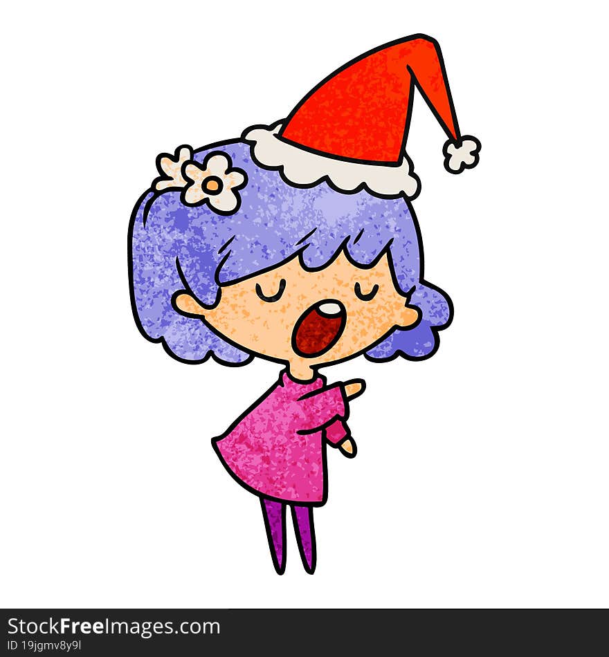 christmas textured cartoon of kawaii girl