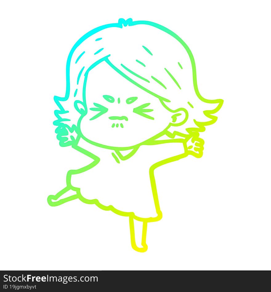 cold gradient line drawing cartoon angry woman