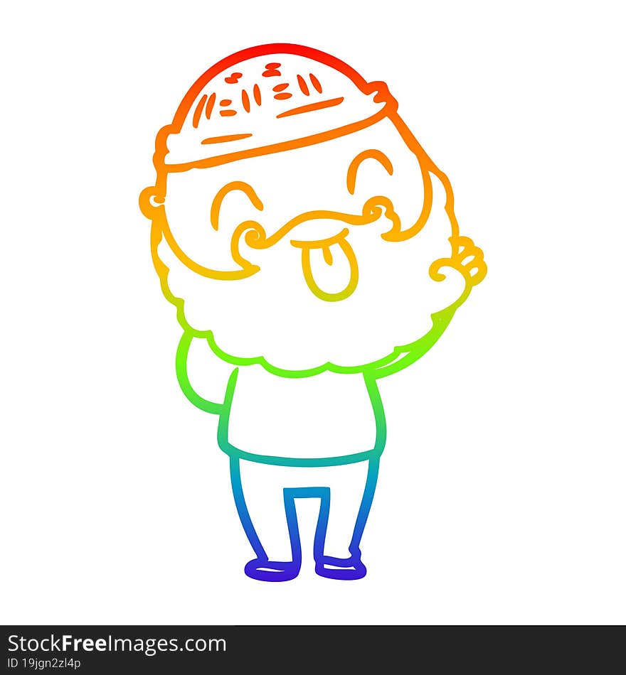 rainbow gradient line drawing man with beard sticking out tongue