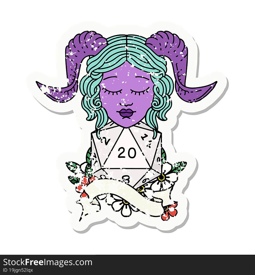 tiefling with natural twenty dice roll grunge sticker