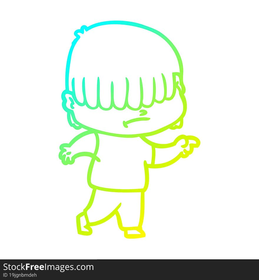 Cold Gradient Line Drawing Cartoon Boy With Untidy Hair