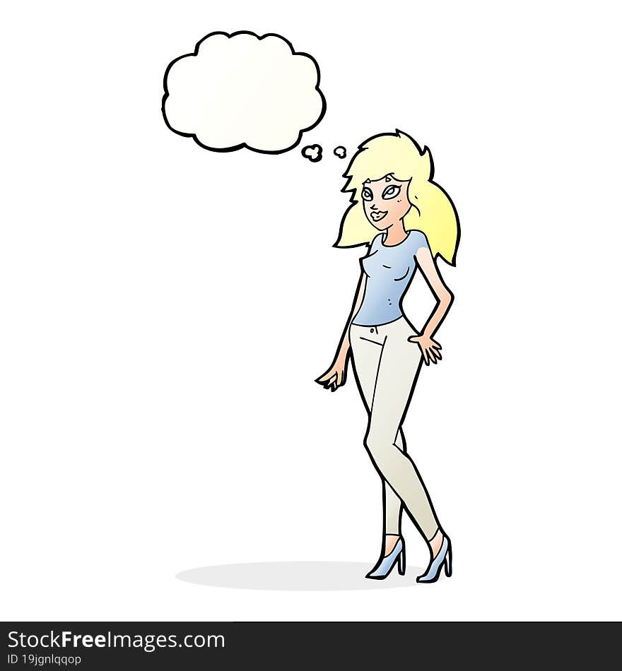 cartoon pretty woman with thought bubble