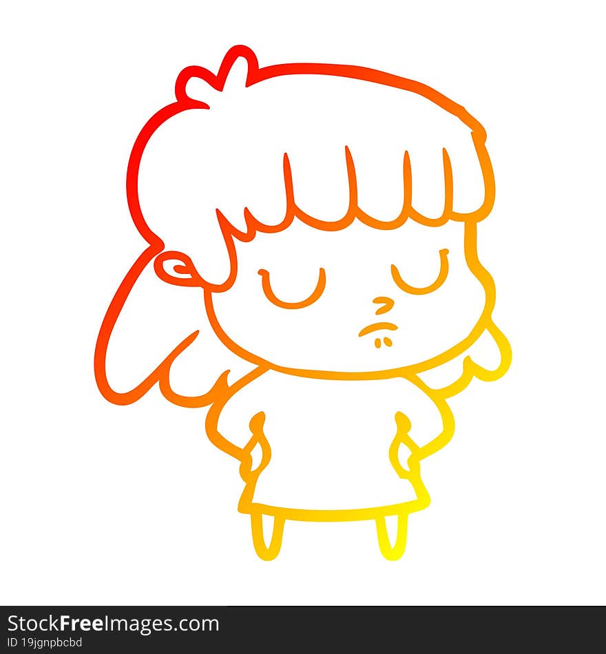 warm gradient line drawing cartoon indifferent woman