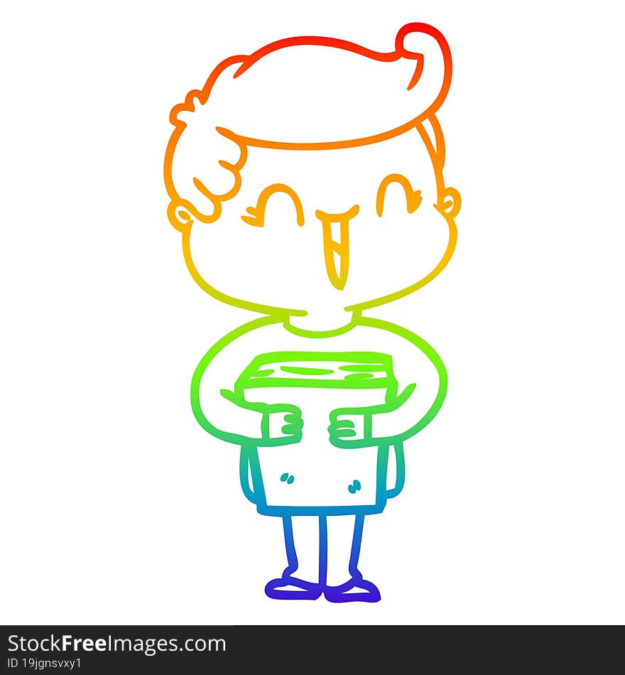 Rainbow Gradient Line Drawing Cartoon Laughing Boy