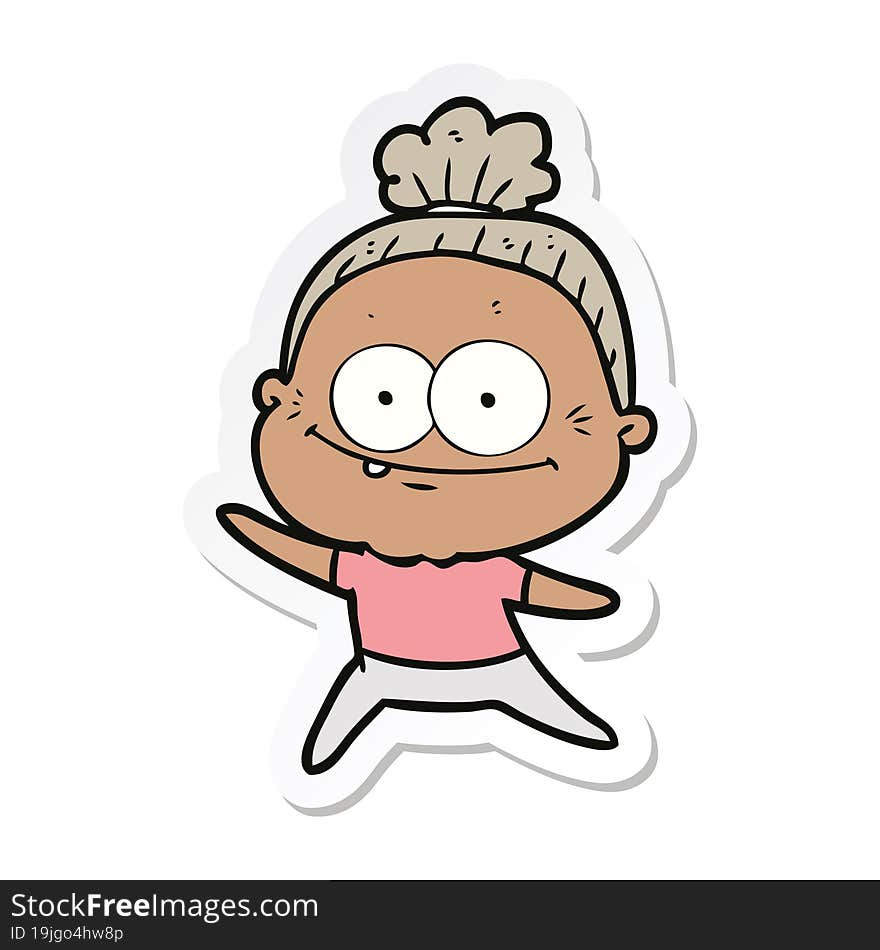 sticker of a cartoon happy old woman