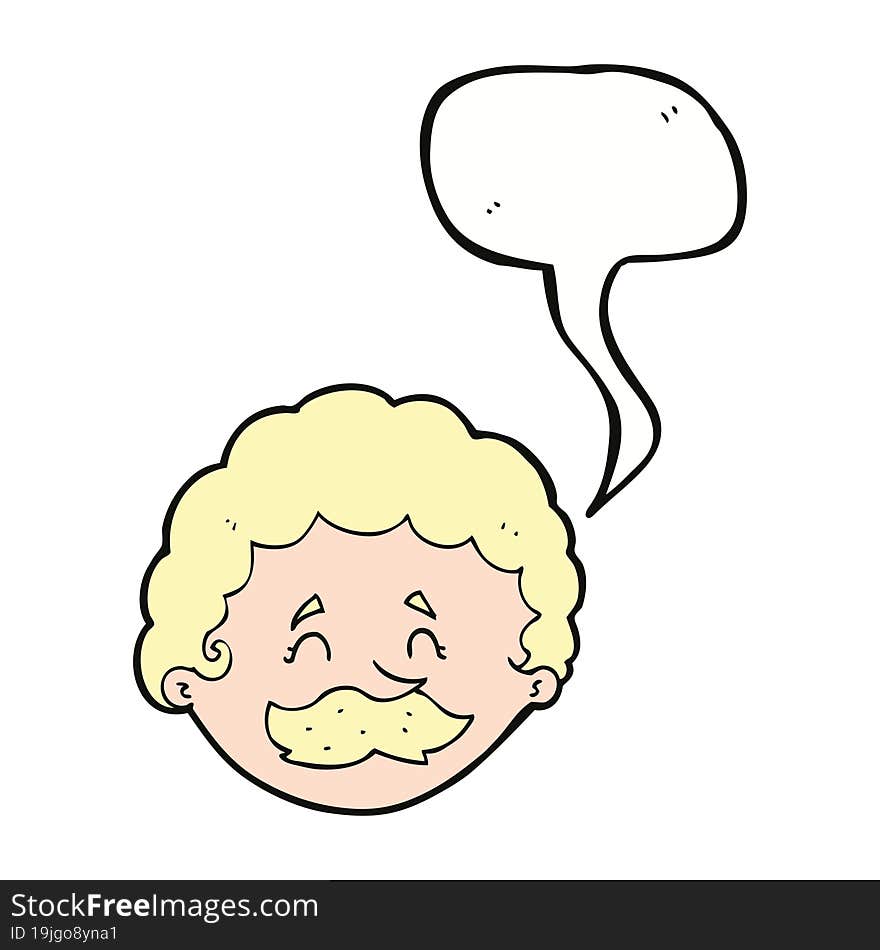 cartoon man with mustache with speech bubble