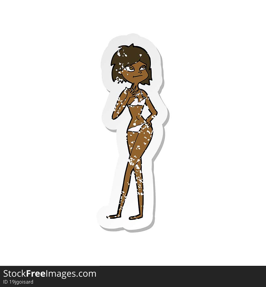 retro distressed sticker of a cartoon woman in bikini