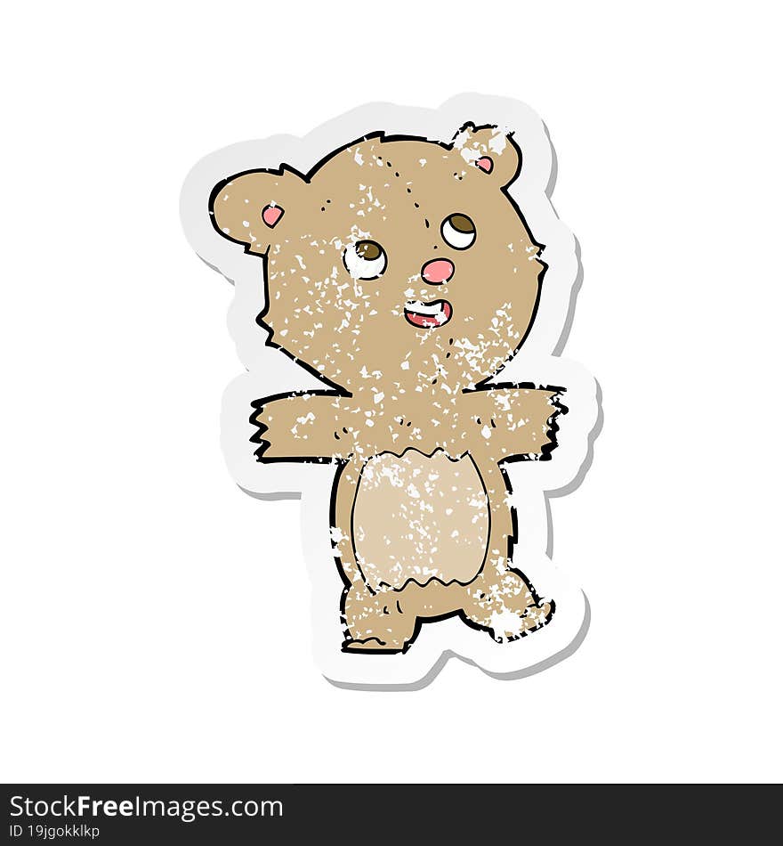 retro distressed sticker of a cartoon teddy bear