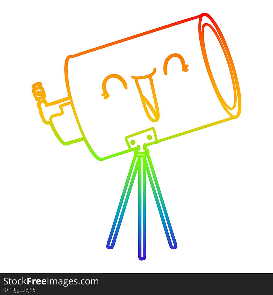 rainbow gradient line drawing cartoon telescope with face