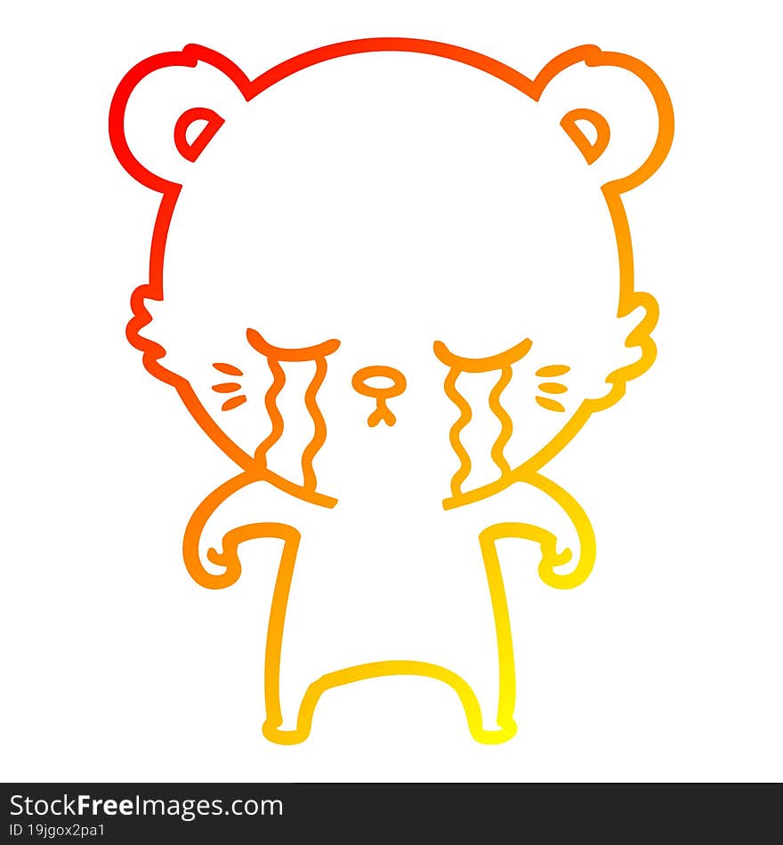 warm gradient line drawing of a crying cartoon bear