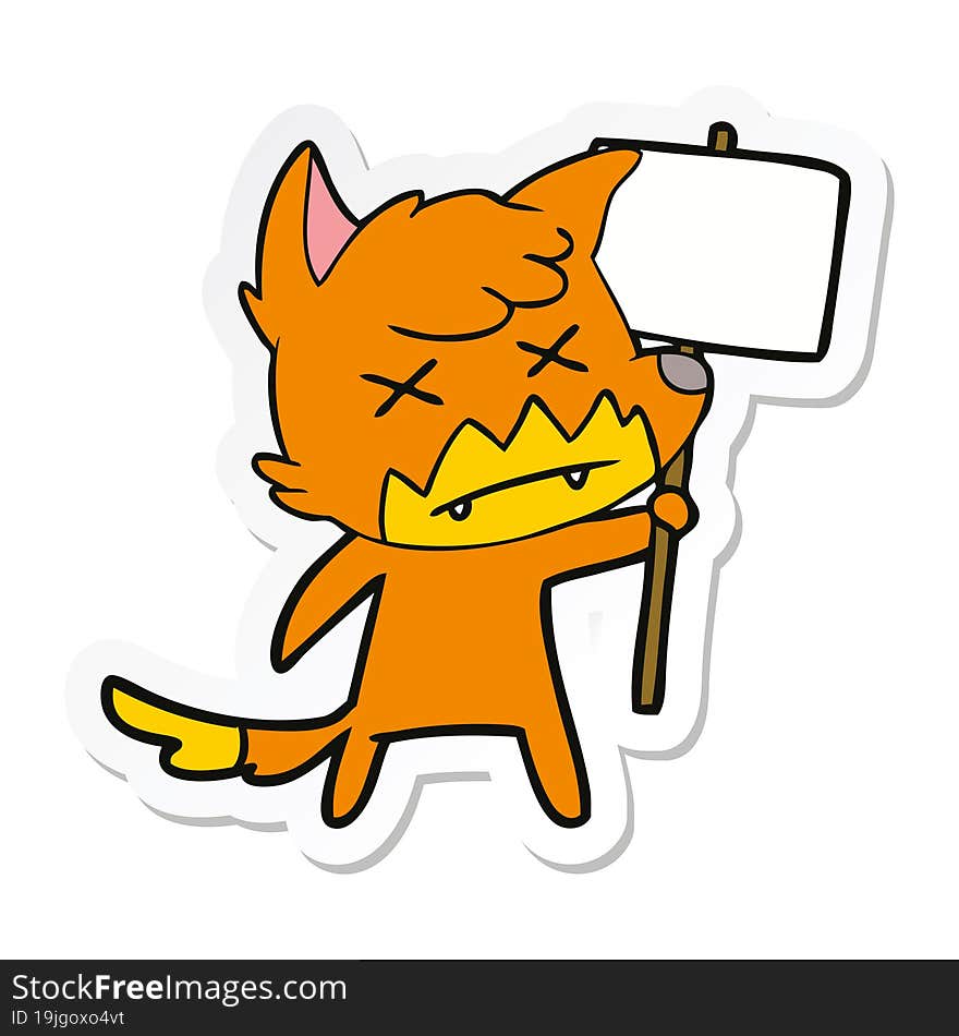 sticker of a cartoon dead fox with protest sign