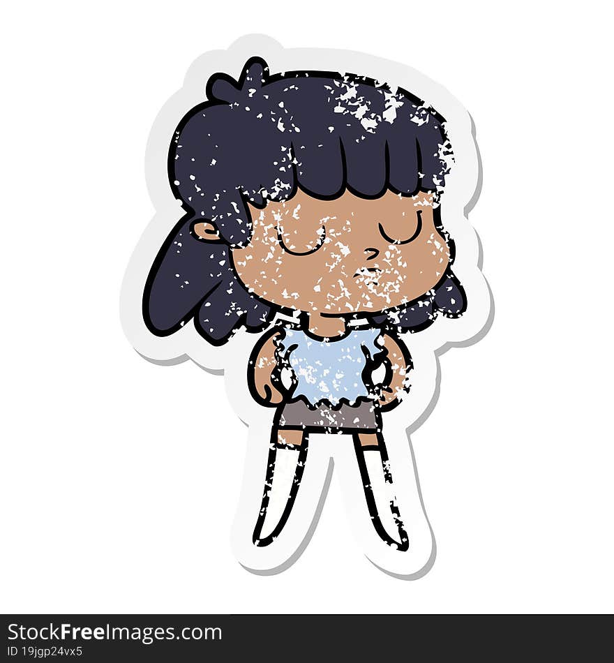 distressed sticker of a cartoon indifferent woman