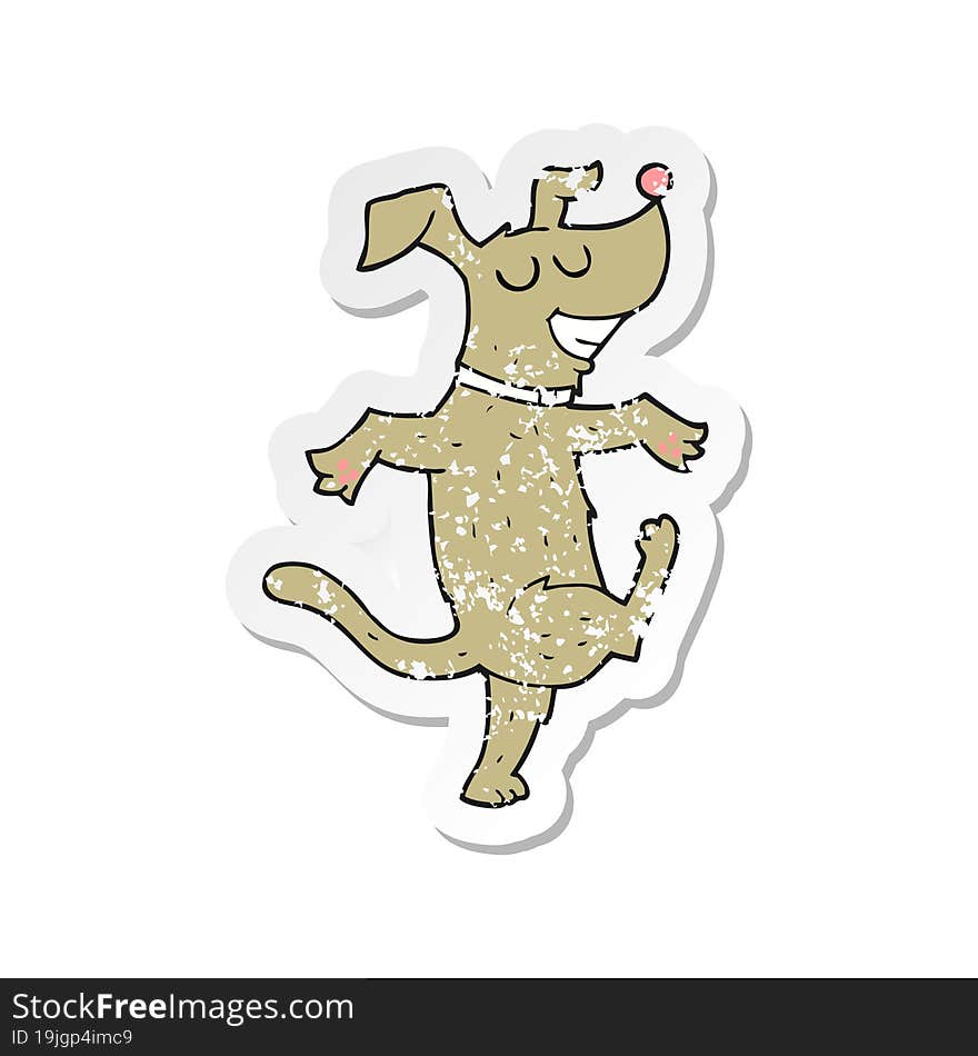 Retro Distressed Sticker Of A Cartoon Dancing Dog