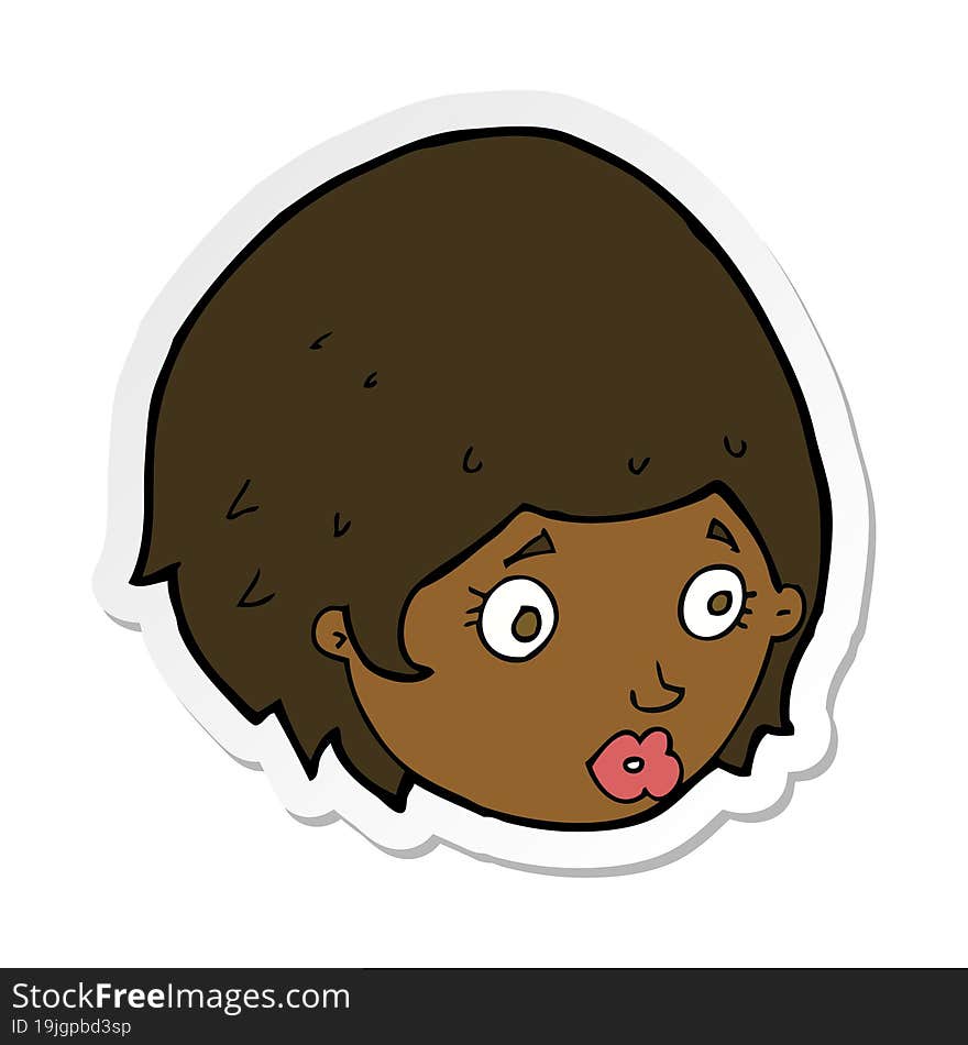 sticker of a cartoon girl with concerned expression