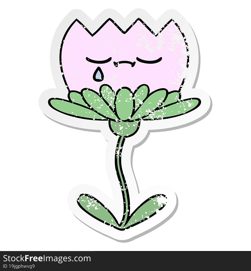 Distressed Sticker Of A Cute Cartoon Flower