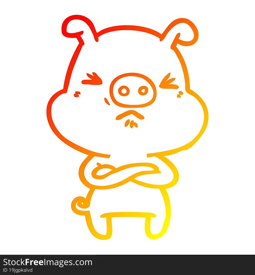 warm gradient line drawing cartoon angry pig