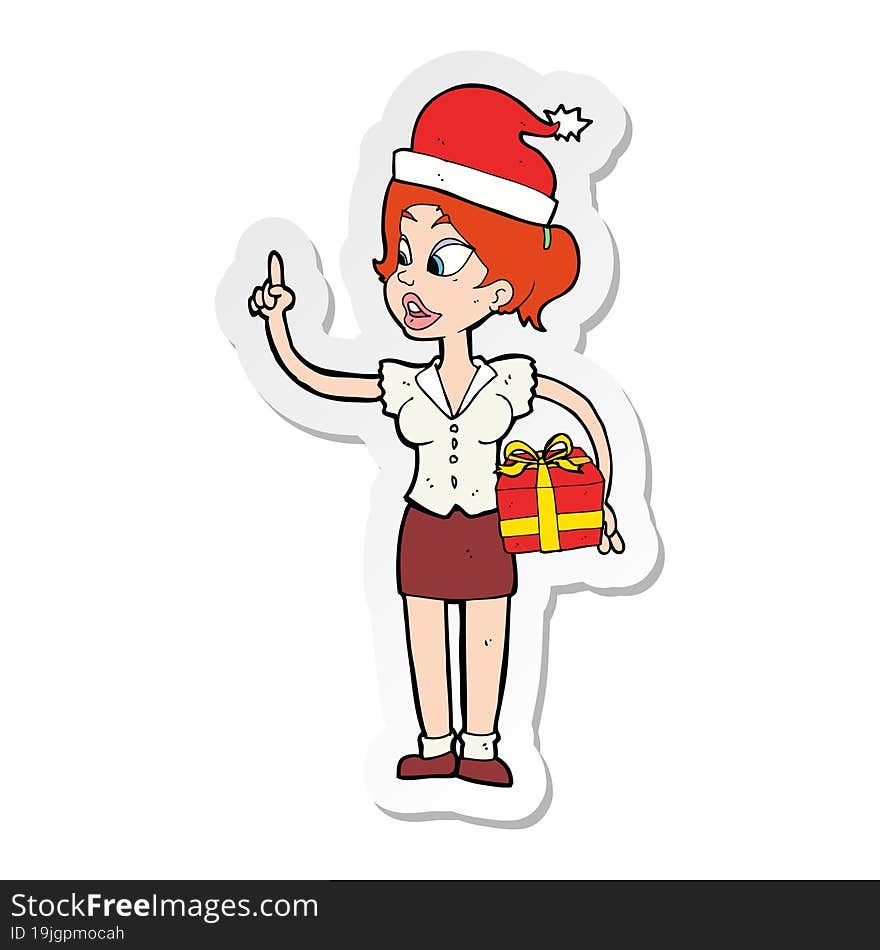 sticker of a cartoon woman with present