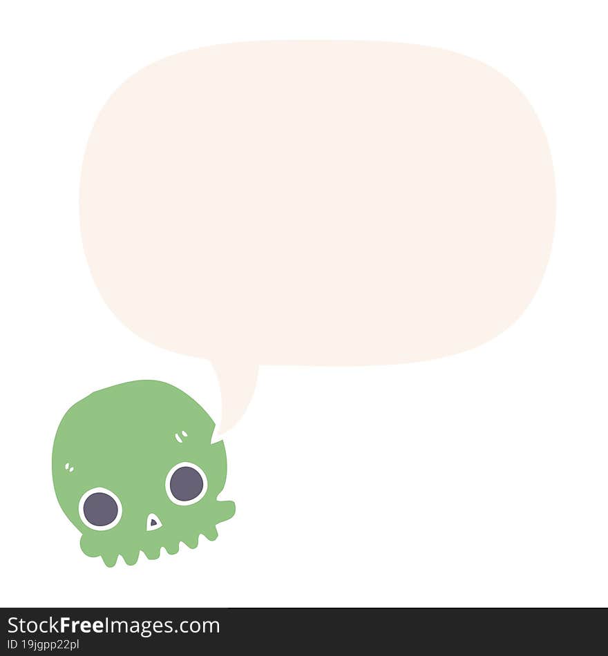 cartoon skull and speech bubble in retro style