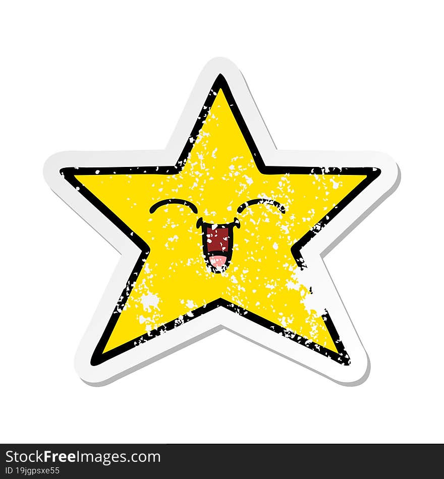 distressed sticker of a cute cartoon gold star