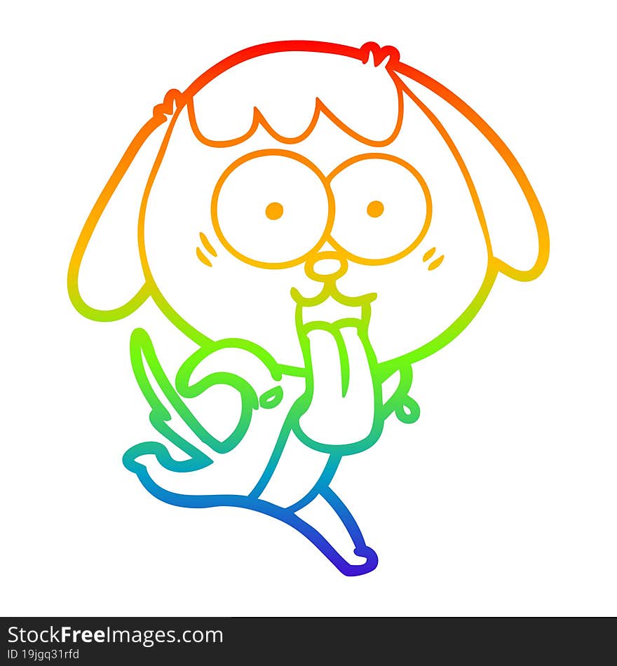 rainbow gradient line drawing of a cute cartoon dog