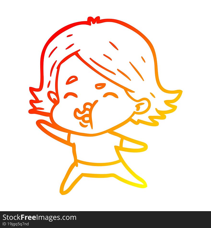 Warm Gradient Line Drawing Cartoon Girl Pulling Face