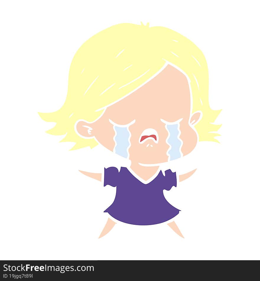 flat color style cartoon girl crying