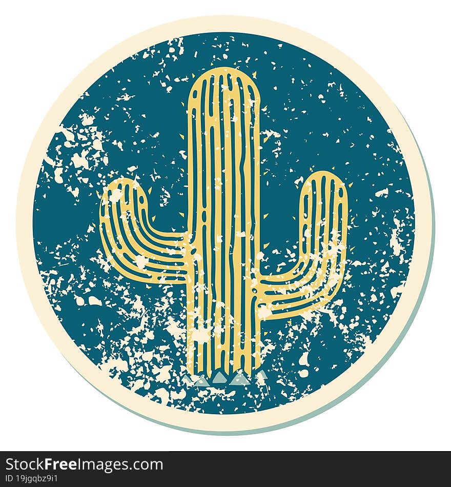 distressed sticker tattoo style icon of a cactus