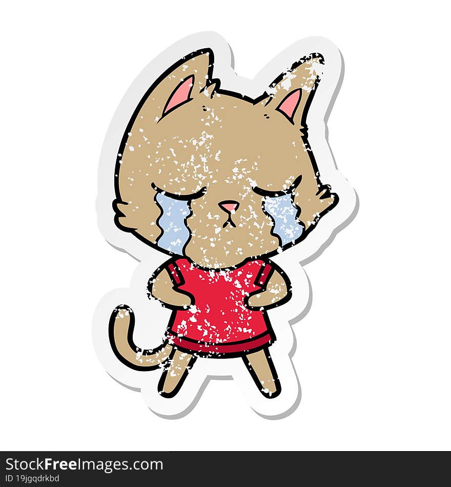 distressed sticker of a crying cartoon cat